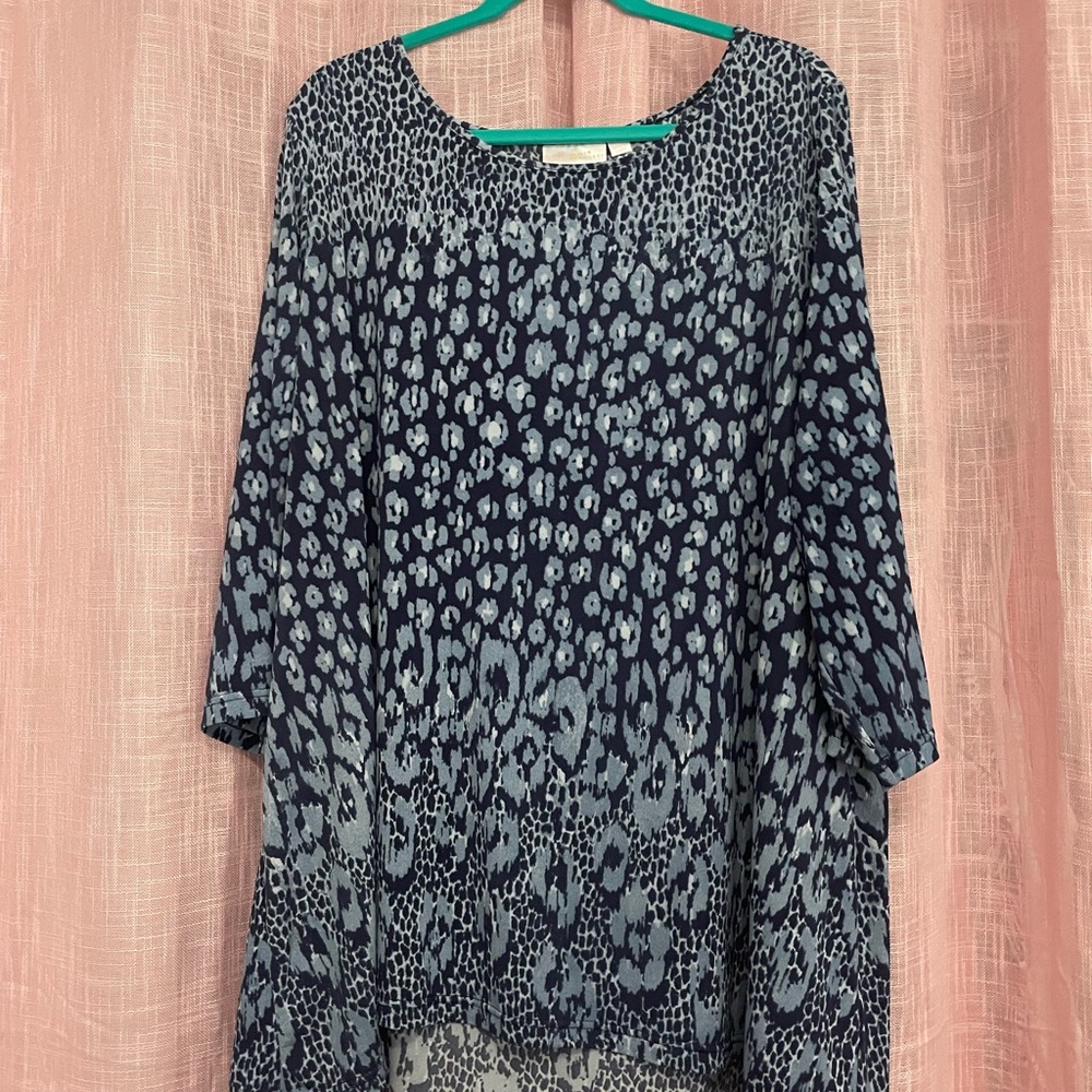 Belle by Kim Gravel Navy and Light Blue Printed Tunic